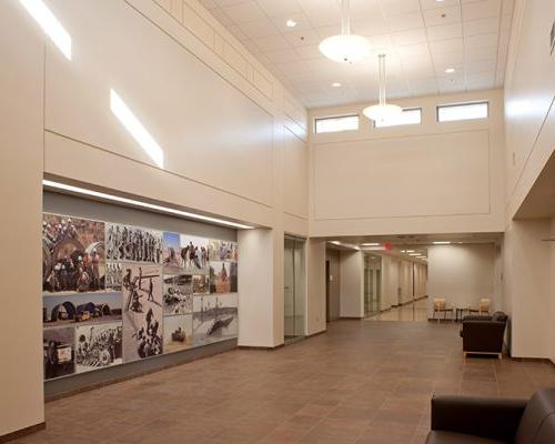 Photo of Armed Forces Reserve Center entrance hall with photo mural
